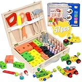 SUPINEEDO Tool Kit for Kids,57 Pcs Wooden Kids Tool Set,Toddler Tools Set with Box, STEM Educational Toys for 2 3 4 5 6 Year Old Boys Girls Children，Christmas Birthday Gift for Kids