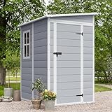 JUMMICO Outdoor Storage Shed, 5 x 4 FT Resin Shed with Floor and Lockable Door, Plastic Garden Tool Outside Sheds for Patio Backyard Lawn