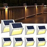 JSOT Solar Lights Outdoor for Deck,Waterproof Solar Powered Steps Light Outdoor Wireless LED Lamp Fence Lighting Walkway Patio Stair Garden Path Rail Backyard Fences Post 8 Pack Warm White