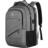 MATEIN Travel Laptop Backpack, 17 inch Business Flight Approved Carry on Backpack, TSA Large Travel Backpack for Men Women with USB Charger Port & Luggage Sleeve, Durable College Rucksack Bag, Grey