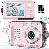 Underwater Camera with 32GB Card 10FT 30MP FHD 1080P Waterproof Camera Compact 16X Digital Zoom Waterproof Digital Camera for Snorkeling, Pink