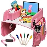 ADVO Kids Travel Tray Car Seat - Activity and Play Tray Organizer for Children and Toddlers, Lap Desk with Tablet Phone Holder, Waterproof and Foldable Whiteboard (Pink)
