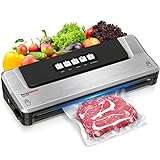 Bonsenkitchen Food Sealer Machine, Dry/Moist Vacuum Sealer Machine with 5-in-1 Easy Options for Sous Vide and Food Storage, Air Sealer Machine with 5 Vacuum Seal Bags & 1 Air Suction Hose, Silver
