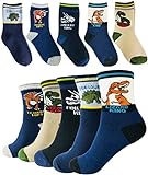 Tiny Captain Boy Dinosaur Socks - 4 Year Old Boys Crew Cotton Sock Perfect Age 5,6,7 Gift Set (Medium, Black and Blue)