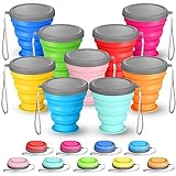 Umigy 9 Pcs 6.8 Oz/ 200 ml Silicone Collapsible Cup with Lid Collapsible Water Bottles Reusable Small Collapsible Travel Cup Portable Drinking Folding Camping Coffee Mugs for Hiking Outdoor Sports
