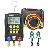 Digital Manifold Gauge Set Pressure&Temp Test HVAC Manifold Pressure Leak Test Digital Refrigerant Gauges Vacuum HVAC Gauges with Refrigerant Hoses&Temperature Clamps&LCD Display for Air Conditioning