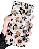 J.west iPod Touch 7th Generation Case, iPod Case 6th Gen iPod Touch 5 Case, Sparkle Translucent Clear Glitter White Leopard Print Soft TPU Silicone Case Cover for Girls Women Protective Case Cheetah