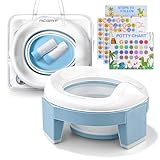 MCGMITT Potty Training Toilet Seat for Toddlers Boys Girls, Portable Baby Toilet Folding Kids Potty Chair Cover with Splash Guard for Travel, Including 3 Non-Slip Feet and Storage Bag (Blue)