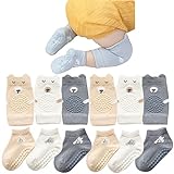 ISANPAN Unisex Baby Crawling Anti-Slip Knee Pads and Socks Set,Save Toddler Boy Girl 3-9-18 Months Knee and Ankle (9-15Months)