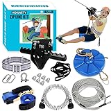 HOKINETY Zip Line Kit for Kids Adults : Up to 450Lbs 100FT - Quick Setup Zipline for Backyard Outdoor with 100% Rust Proof Removable Trolley Swing Seat Safety Harness Spring Brake