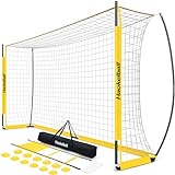 Haokelball Portable Soccer Goal Net for Teens Adults 12x6 FT Soccer Goals for Backyard Quick Setup Soccer Net with Upgraded Goal Posts, Agility Ladder and 12 Soccer Cones (Yellow)