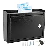 MaxGear Metal Suggestion Box with Lock, Seure Locked Mail Box,Wall Mounted Mailbox Drop Box with Lock, Ballot Box Safe Money Box with 50 Suggestion Cards 9.8‘’ x 3‘’ x 7‘’ - Black