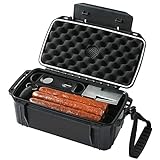 Woodelric Travel Cigar Humidor Box Case with Cigar Accessories & Spanish Cedar & Humidifier & Cigar Cutter & Cigar Stand Hold 10-15 Count -Cigar Waterproof Case, Crushproof, Airtight Seal Portable…