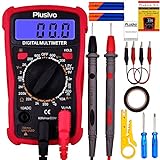 Digital Multimeter DC AC Voltmeter Ohm Volt Amp Multi Tester for Voltage, Current, Resistance, Continuity, Diode with Test Probes, LCD Display with Backlight, Case, Stand, Wire Stripper from Plusivo