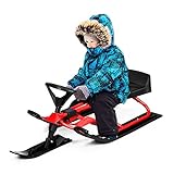 GYMAX Snow Racer Sled, Ski Sled Slider with Steering Wheel, Twin Brakes & Pull Rope, Heavy Duty Snow Slider Board for Kids Age 4 & up, Steerable Snow Sled for Kids Teenagers Adults (Red)