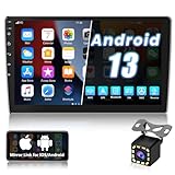 Android 13 Car Radio 10 Inch Touch Screen GPS Sat Navi Stereo Player AMprime 2 Din Bluetooth WiFi FM Receiver Mobile Phone Mirror Link Dual USB + Backup Camera