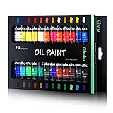Ohuhu Oil Paint Set, 24 Oil-Based Colors, 12ml/0.42oz x 24 Tubes Non-Toxic Oil Painting Set Supplies for Canvas Painting Artist Kids Beginners Adults Classroom DIY Art Supplies Gift