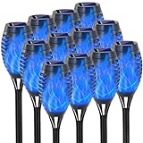 EOYIZW Solar Lights Outdoor, 12 Pack Blue Solar Torch Light with Flickering Flame, 12 LED Solar Tiki Torches for Outside Lights Waterproof Landscape Decoration Outdoor Lights for Garden Yard Patio