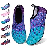 WateLves Water Shoes for Womens Mens Barefoot Quick-Dry Aqua Socks for Beach Swim Surf Yoga Exercise New Translucent Color Soles (Fishscale-Bluegreen, 34/35)