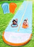 Sloosh 32.5ft Extra Long Water Slide with 2 Inflatable Boards, Lawn Water Slides for Kids Adults, Double Lane Waterslide Slip Sprinkler, Backyard Summer Outdoor Water Toy