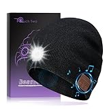 TOUCH TWO Bluetooth Beanie Hat with LED Light Wireless Musical Knitted Cap with Headphone Stereo Speakers & Mic for Running Hiking Jogging Black