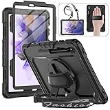 HXCASEAC for Galaxy Tab S7 FE / S8 Plus / S7 Plus 5G Case 12.4 inch with Screen Protector/Pen Holder / 360 Rotating Strap Stand, Heavy Duty Samsung Galaxy S7 FE / S8 Plus Tablet Case - Black