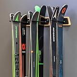 StoreYourBoard Natural Wood Ski Rack, Wall Mount 6 Ski Storage, Indoor or Garage, Wood and Steel Holds 150 lbs