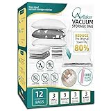 AirBaker Vacuum Storage Bags 12 Pack (3 Jumbo, 3 Large, 3 Medium, 3 Small) Space Saver for Clothes Comforters Blankets Moving Traveling with Travel Pump Vacuum Sealed Clothing Bag