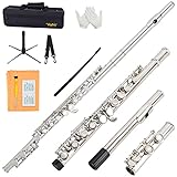 VANPHY C flute, Closed Hole Student flute, Beginners 16-key flute Nickel-plated, Professional flutes with Case Cleaning Cloth Tuning Rod Stand Gloves