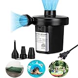 Electric Air pump for Inflatables - VOALYNIEE Air Pump for Air Mattress - Portable Electric Pump with 3nozzles 110V AC Quick Inflator for Inflatable Pool Floats | Raft | Swimming Ring | Airbeds (130W)