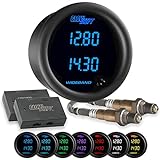 GlowShift Black 7 Color Dual Digital Wideband Air / Fuel Ratio AFR Gauge Kit - Includes Oxygen Sensors, Data Logging Output & Weld-in Bungs - Clear Lens - Multi-Color LED Display - 2-1/16' 52mm