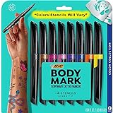 BIC BodyMark Temporary Tattoo Markers for Skin, Color Collection, Flexible Brush Tip, 8-Count Pack of Assorted Colors, Skin-Safe*, Cosmetic Quality (MTBP81-AST), 1 Count (Pack of 8)