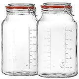 Super Wide-Mouth Glass Jars with Hinged Lids, 1-Gallon (4100 ML) Leak Proof Glass Canning Jars with Airtight Lids and 2 Measurement Marks. Large Capacity, Sturdy For Canning, Overnight Oats, 2-Pack