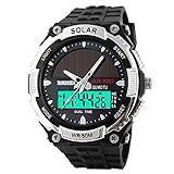 MASTOP Solar Energy Watch led Luminous Indication 2 Time Zone 50m Waterproof Watch(Silver)