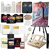 Large Deluxe Artist Painting Set, 137-Piece Professional Art Paint Supplies Kit w/Aluminum Field & Wood Table Easel for Adults, Acrylic, Oil & Watercolor Paints, Brushes, Canvases, Sketch Pads & More