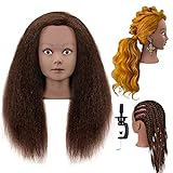CZFY African American Mannequin Head with 100% Real Hair and Adjustable Stand 20-22” for Braiding Hair Styling Training Hairart Barber Hairdressing Fashion Salon Display