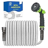 Bluebala Metal Garden Hose - 75FT Heavy Duty Stainless Steel Water Hose with 8-Mode Spray Nozzle, 3/4' Fittings, Leak Proof, Puncture Resistant, No Kink, Lightweight Outdoor Hose for Yard, Farm, Car