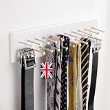 Treehouse London Tie Rack Organizer – Holds 40 Large Ties – Solid Wood & Sturdy Metal Storage Holder for Closet – Wall Mounted Tie Display Hanger for Wall, Bedroom (White Tie Rack)