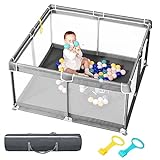 Baby Playpen, 50'x50' Baby Playard, Playpen for Babies and Toddlers with Gate, Small Baby Playpen, Indoor & Outdoor Kid Activity Center with Anti-Slip Base, Sturdy Safety with Soft Mesh(Gray)