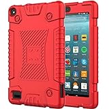 Lantier Heavy Duty Shock Skid Proof Kids Rugged Bumper Armor Protective Silicone Back Cover for Amazon All-New Kindle Fire 7 2019 Tablet, 9th Generation Fire 7' Display 2019 Release Red