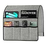 SPWIY Thick Linen Sofa Armrest Chair Caddy Arm Organizer, Remote Control Holder for Recliner Couch with 6 Pockets for Magazine, Tablet, Phone, iPad, Grey