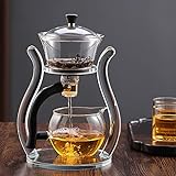 CUNHUY Lazy Kungfu Drip TeaPot, Heat Resistant Tea Set, Semi-Automatic Glass Teapot Suit for Magnetic Water Flow Wooden Glass Teapot Set (Glass handle+glass body)