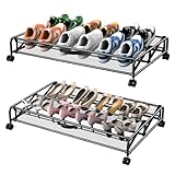 KOSIWU Under Bed Shoe Storage with Wheels, 2 Pack Rolling Under Bed Storage Containers for Shoes Metal Shoe Rack Organizer Bedroom Organization