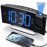 Clock Radios, Projection Alarm Clock with 0-100% Dimmer and FM Radio, Dual Alarm, 5 Alarm Sounds and 3-Level Volume, USB Charger, Clear Readout Digital Alarm Clock for Bedroom, Bedside Clock for Kids