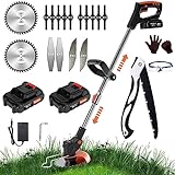 Electric Weed Eater Weed Wacker Battery Powered 24V 2000mAh, 3-in-1 Lawn Edger with 2 Batteries, 1 Charger and 16 Cutting Blades