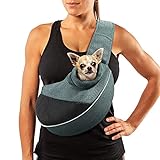 AOFOOK Dog Cat Sling Carrier, Adjustable Padded Shoulder Strap, with Mesh Pocket for Outdoor Travel (M - Up to 10 lbs, Black-Mesh)