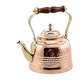 Old Dutch Hammered Copper Tea Kettle with Brass Spout and Wooden Handle, 2 qt.