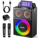 Moukey Karaoke Machine for Adults Kids Portable PA System Bluetooth Karaoke Speaker with 2 Wireless Microphones Party Speaker with Disco Light TWS/AUX/USB/TF/FM Echo/Treble/Bass Adjustment - MPS4 Gray