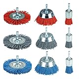 SALI 9 Pack Nylon Filament Abrasive Wire Brush Wheel & Cup Brush Set with 1/4 Inch Hex Shank, 3 Sizes Nylon Drill Brush Set for Removal of Rust Corrosion Paint