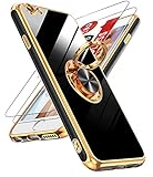 LeYi for iPhone 6 Case, iPhone 6s Case with Tempered Glass Screen Protector [2 Pack] 360° Rotatable Ring Holder Magnetic Kickstand, Plating Rose Gold Edge Protective iPhone 6 Case, Black